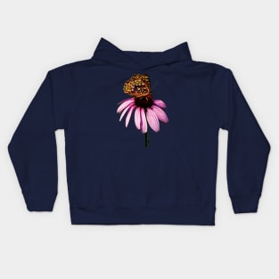 Daisies - Fritillary on Purple Coneflower Kids Hoodie